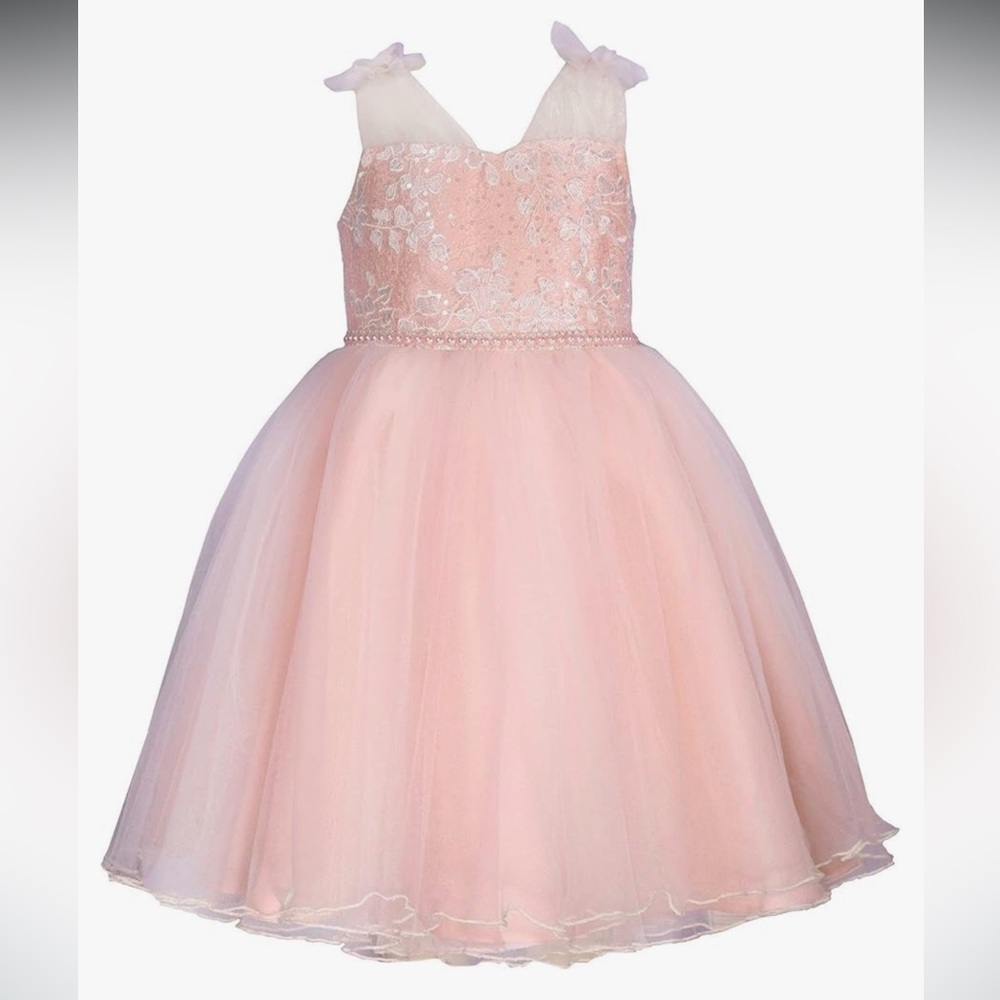 NEW Bonnie Jean Pink Tulle Embroidered Dress  Girls 14